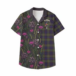 ScotsTee Shop Clelland Family Crest Tartan Kid Hawaiian Shirt Scottish Thistle Flower Pattern Half Style