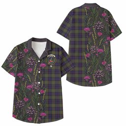 ScotsTee Shop Clelland Family Crest Tartan Kid Hawaiian Shirt Scottish Thistle Flower Pattern Half Style