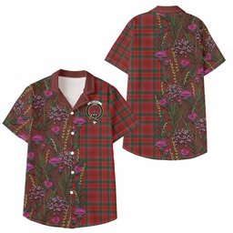 ScotsTee Shop Dalzell (Dalziel) Family Crest Tartan Kid Hawaiian Shirt Scottish Thistle Flower Pattern Half Style