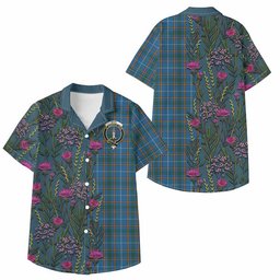 ScotsTee Shop Bain Family Crest Tartan Kid Hawaiian Shirt Scottish Thistle Flower Pattern Half Style