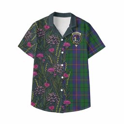 ScotsTee Shop Carmichael Family Crest Tartan Kid Hawaiian Shirt Scottish Thistle Flower Pattern Half Style