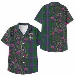ScotsTee Shop Carmichael Family Crest Tartan Kid Hawaiian Shirt Scottish Thistle Flower Pattern Half Style