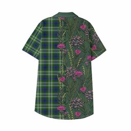 ScotsTee Shop Mow Family Crest Tartan Kid Hawaiian Shirt Scottish Thistle Flower Pattern Half Style