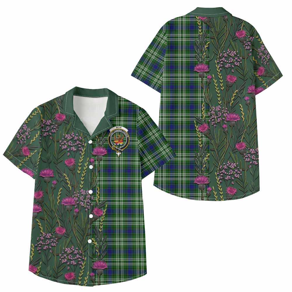ScotsTee Shop Mow Family Crest Tartan Kid Hawaiian Shirt Scottish Thistle Flower Pattern Half Style
