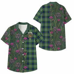 ScotsTee Shop Mow Family Crest Tartan Kid Hawaiian Shirt Scottish Thistle Flower Pattern Half Style
