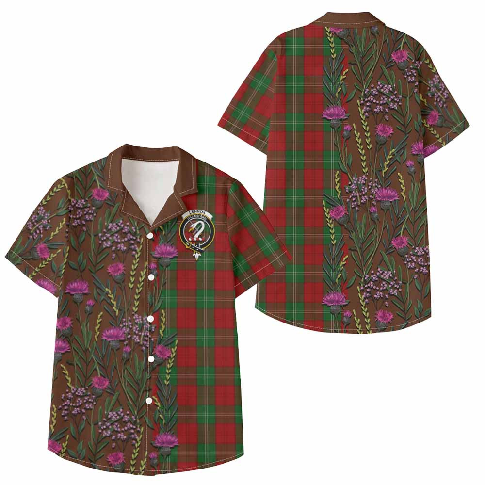 ScotsTee Shop Lennox Family Crest Tartan Kid Hawaiian Shirt Scottish Thistle Flower Pattern Half Style