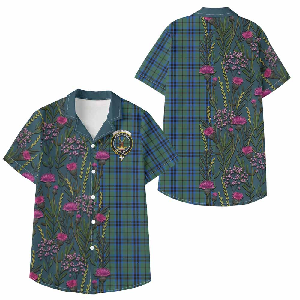 ScotsTee Shop Keith Family Crest Tartan Kid Hawaiian Shirt Scottish Thistle Flower Pattern Half Style