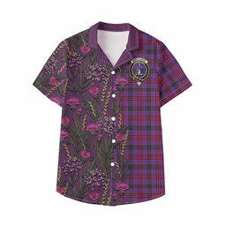 ScotsTee Shop Montgomery Family Crest Tartan Kid Hawaiian Shirt Scottish Thistle Flower Pattern Half Style