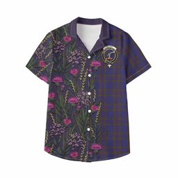 ScotsTee Shop Elliot Family Crest Tartan Kid Hawaiian Shirt Scottish Thistle Flower Pattern Half Style
