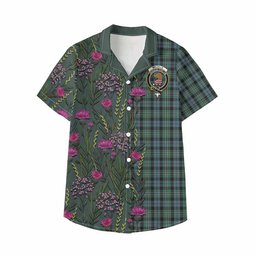 ScotsTee Shop Melville Family Crest Tartan Kid Hawaiian Shirt Scottish Thistle Flower Pattern Half Style