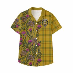 ScotsTee Shop Houston Family Crest Tartan Kid Hawaiian Shirt Scottish Thistle Flower Pattern Half Style