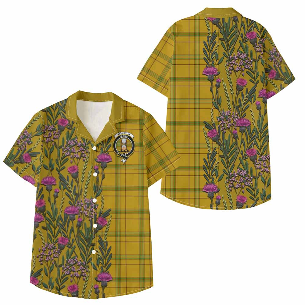 ScotsTee Shop Houston Family Crest Tartan Kid Hawaiian Shirt Scottish Thistle Flower Pattern Half Style