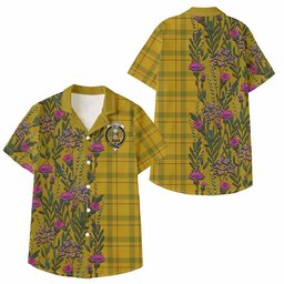 ScotsTee Shop Houston Family Crest Tartan Kid Hawaiian Shirt Scottish Thistle Flower Pattern Half Style