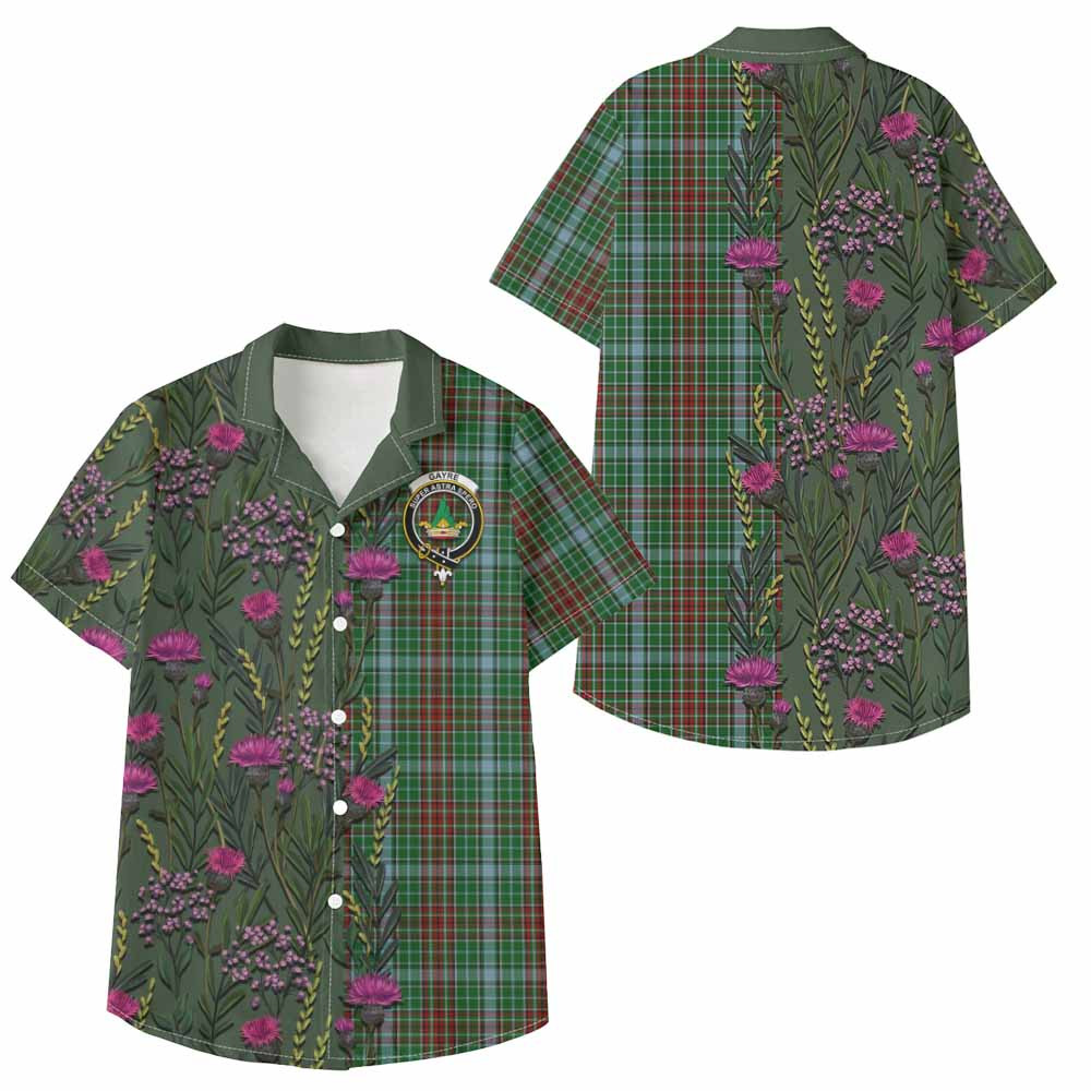 ScotsTee Shop Gayre Family Crest Tartan Kid Hawaiian Shirt Scottish Thistle Flower Pattern Half Style