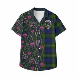 ScotsTee Shop Jamieson Family Crest Tartan Kid Hawaiian Shirt Scottish Thistle Flower Pattern Half Style