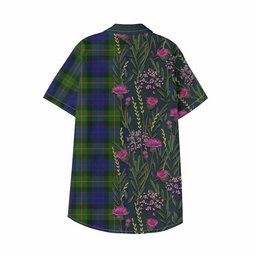 ScotsTee Shop Jamieson Family Crest Tartan Kid Hawaiian Shirt Scottish Thistle Flower Pattern Half Style