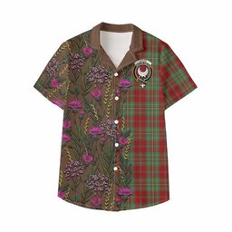 ScotsTee Shop Leask Family Crest Tartan Kid Hawaiian Shirt Scottish Thistle Flower Pattern Half Style