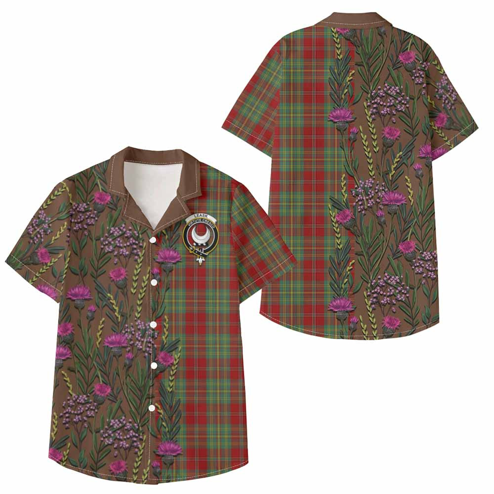 ScotsTee Shop Leask Family Crest Tartan Kid Hawaiian Shirt Scottish Thistle Flower Pattern Half Style