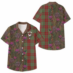 ScotsTee Shop Leask Family Crest Tartan Kid Hawaiian Shirt Scottish Thistle Flower Pattern Half Style