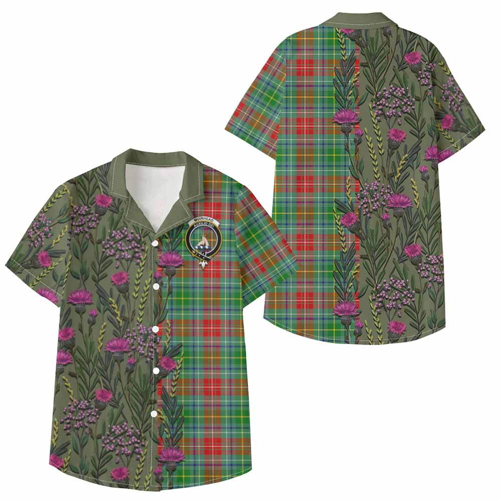 ScotsTee Shop Muirhead Family Crest Tartan Kid Hawaiian Shirt Scottish Thistle Flower Pattern Half Style