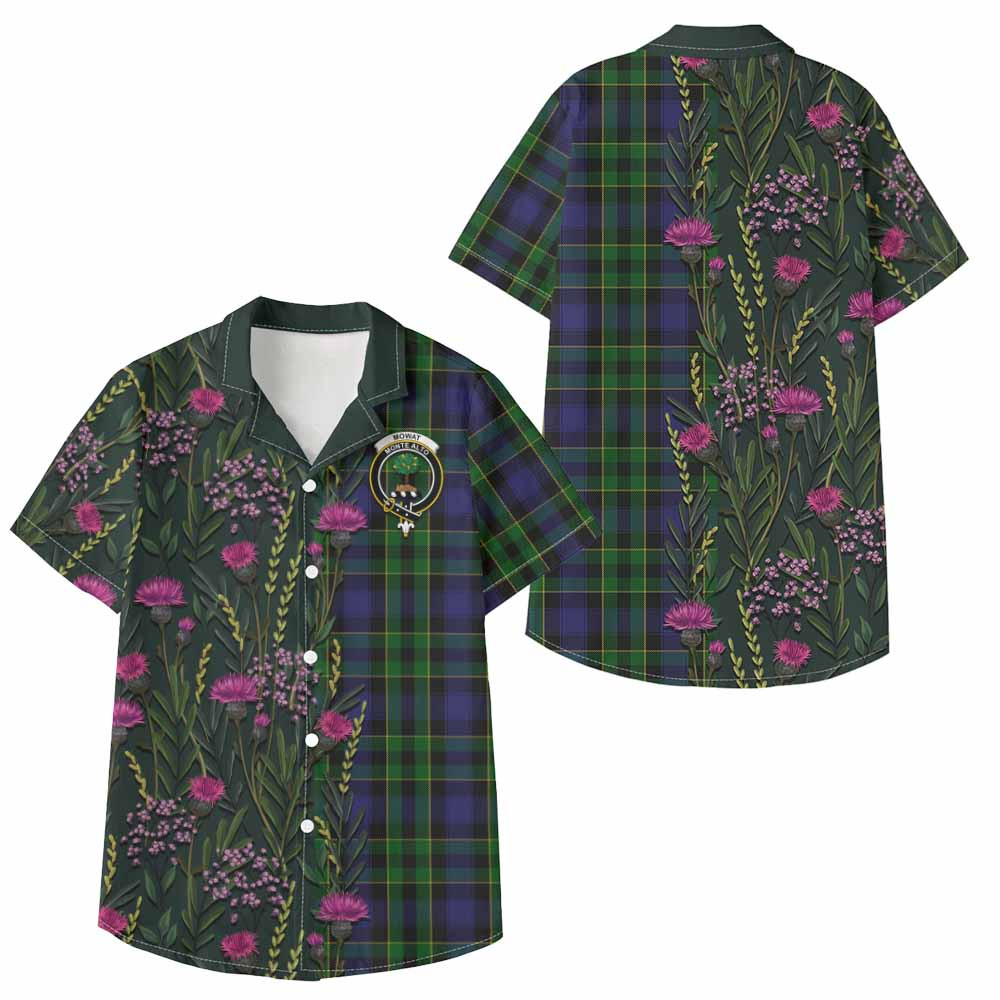 ScotsTee Shop Mowat Family Crest Tartan Kid Hawaiian Shirt Scottish Thistle Flower Pattern Half Style