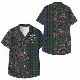 ScotsTee Shop Mowat Family Crest Tartan Kid Hawaiian Shirt Scottish Thistle Flower Pattern Half Style