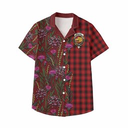 ScotsTee Shop MacIver (McIver) Family Crest Tartan Kid Hawaiian Shirt Scottish Thistle Flower Pattern Half Style