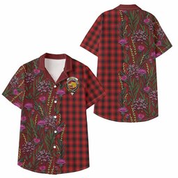 ScotsTee Shop MacIver (McIver) Family Crest Tartan Kid Hawaiian Shirt Scottish Thistle Flower Pattern Half Style