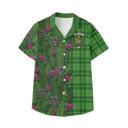 ScotsTee Shop Galloway Family Crest Tartan Kid Hawaiian Shirt Scottish Thistle Flower Pattern Half Style