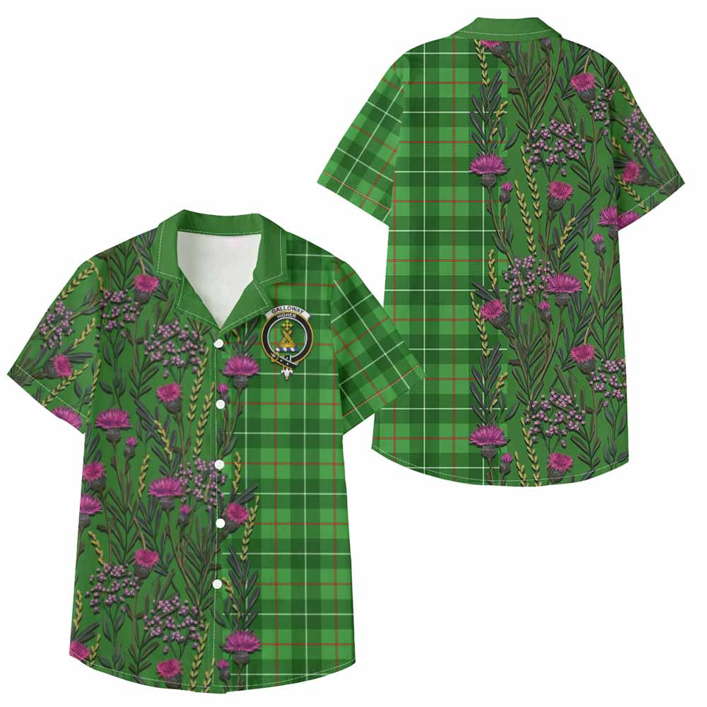 ScotsTee Shop Galloway Family Crest Tartan Kid Hawaiian Shirt Scottish Thistle Flower Pattern Half Style