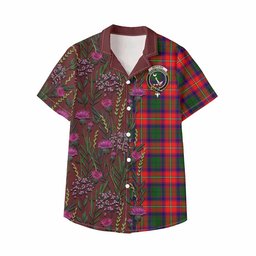 ScotsTee Shop Hopkirk Family Crest Tartan Kid Hawaiian Shirt Scottish Thistle Flower Pattern Half Style