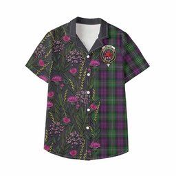 ScotsTee Shop Wilson Family Crest Tartan Kid Hawaiian Shirt Scottish Thistle Flower Pattern Half Style