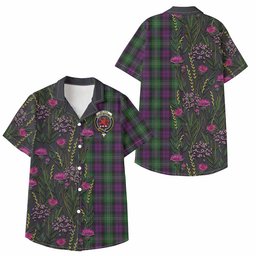 ScotsTee Shop Wilson Family Crest Tartan Kid Hawaiian Shirt Scottish Thistle Flower Pattern Half Style