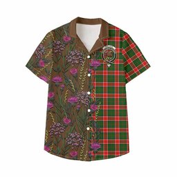 ScotsTee Shop Pollock Family Crest Tartan Kid Hawaiian Shirt Scottish Thistle Flower Pattern Half Style