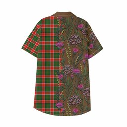 ScotsTee Shop Pollock Family Crest Tartan Kid Hawaiian Shirt Scottish Thistle Flower Pattern Half Style