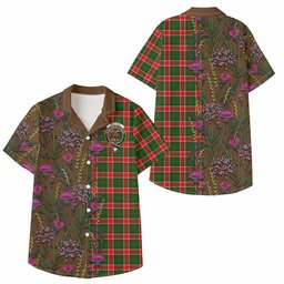 ScotsTee Shop Pollock Family Crest Tartan Kid Hawaiian Shirt Scottish Thistle Flower Pattern Half Style