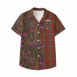 ScotsTee Shop Scott Family Crest Tartan Kid Hawaiian Shirt Scottish Thistle Flower Pattern Half Style