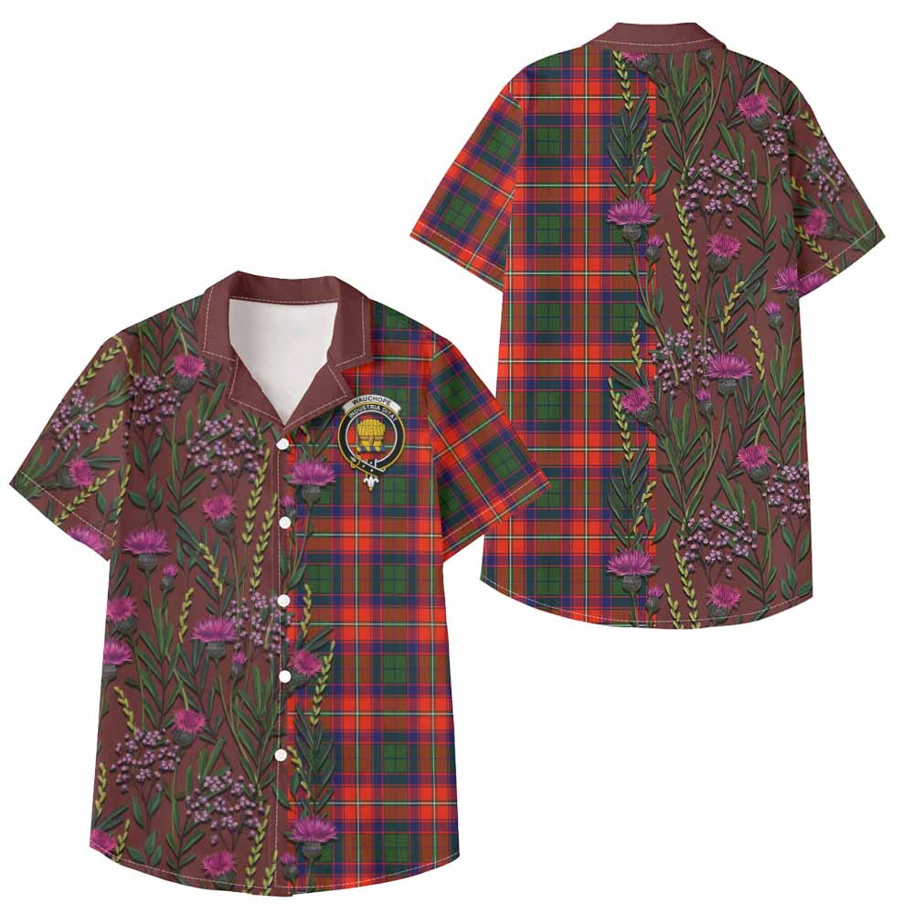 ScotsTee Shop Wauchope Family Crest Tartan Kid Hawaiian Shirt Scottish Thistle Flower Pattern Half Style