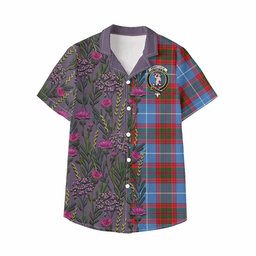 ScotsTee Shop Pennycook Family Crest Tartan Kid Hawaiian Shirt Scottish Thistle Flower Pattern Half Style