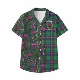 ScotsTee Shop Young Family Crest Tartan Kid Hawaiian Shirt Scottish Thistle Flower Pattern Half Style