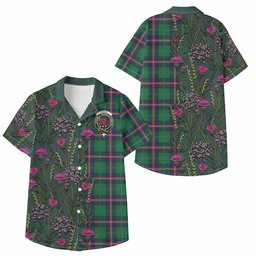 ScotsTee Shop Young Family Crest Tartan Kid Hawaiian Shirt Scottish Thistle Flower Pattern Half Style