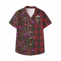 ScotsTee Shop Wallace Family Crest Tartan Kid Hawaiian Shirt Scottish Thistle Flower Pattern Half Style