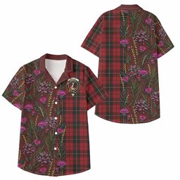 ScotsTee Shop Wallace Family Crest Tartan Kid Hawaiian Shirt Scottish Thistle Flower Pattern Half Style