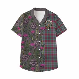 ScotsTee Shop Spence (Spens) Family Crest Tartan Kid Hawaiian Shirt Scottish Thistle Flower Pattern Half Style