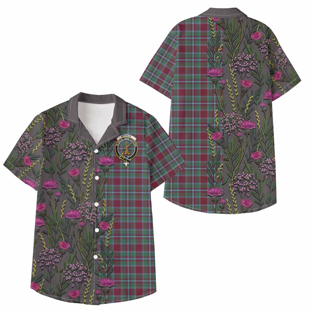 ScotsTee Shop Spence (Spens) Family Crest Tartan Kid Hawaiian Shirt Scottish Thistle Flower Pattern Half Style