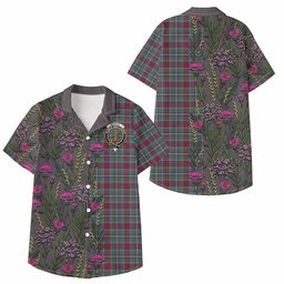 ScotsTee Shop Spence (Spens) Family Crest Tartan Kid Hawaiian Shirt Scottish Thistle Flower Pattern Half Style