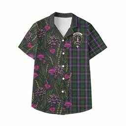 ScotsTee Shop Russell Family Crest Tartan Kid Hawaiian Shirt Scottish Thistle Flower Pattern Half Style