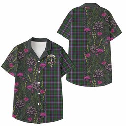 ScotsTee Shop Russell Family Crest Tartan Kid Hawaiian Shirt Scottish Thistle Flower Pattern Half Style