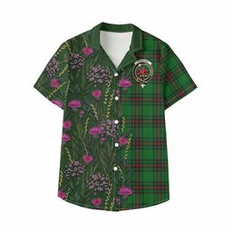 ScotsTee Shop Primrose Family Crest Tartan Kid Hawaiian Shirt Scottish Thistle Flower Pattern Half Style