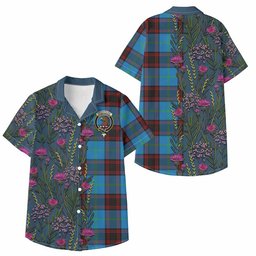 ScotsTee Shop Wedderburn Family Crest Tartan Kid Hawaiian Shirt Scottish Thistle Flower Pattern Half Style
